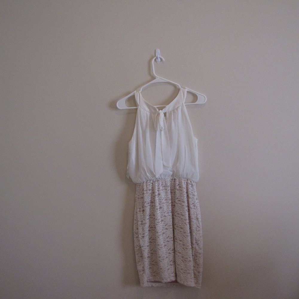 White and Tan Dress, Size 6,
